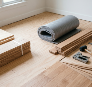 Subfloor repair and leveling process by Ortiz Flooring Inc. before new floor installation