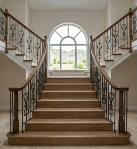 Beautiful LVP stairs installation in North Carolina home by Ortiz Flooring Inc.