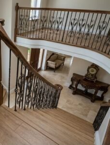 Staircase with custom flooring by Ortiz Flooring Inc. North Carolina