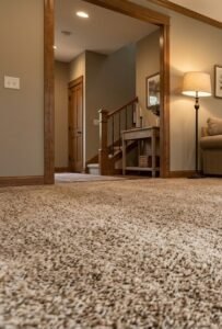 Flooring contractor near me installing carpet in North Carolina home