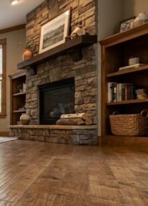 Flooring contractor near me subfloor and hardwood installation in living room