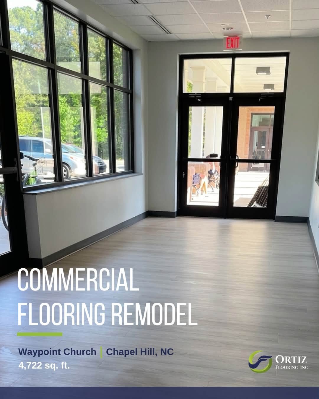 Completed commercial LVP flooring project at Waypoint Church