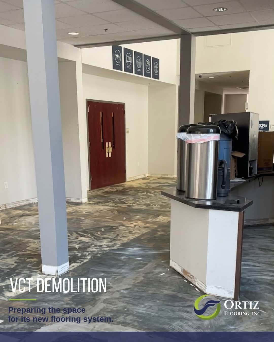 VCT flooring removal at Waypoint Church commercial remodel